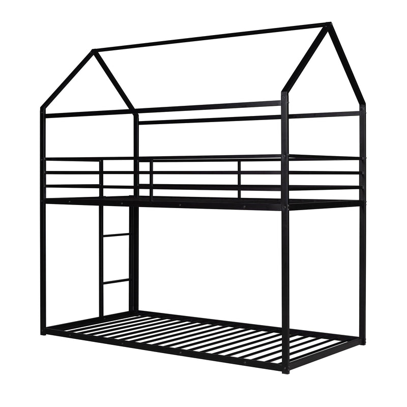 Twin over Twin Metal House Shaped Bunk Beds with Built-in Ladder - Black - Urban Living Furniture (Los Angeles, CA)