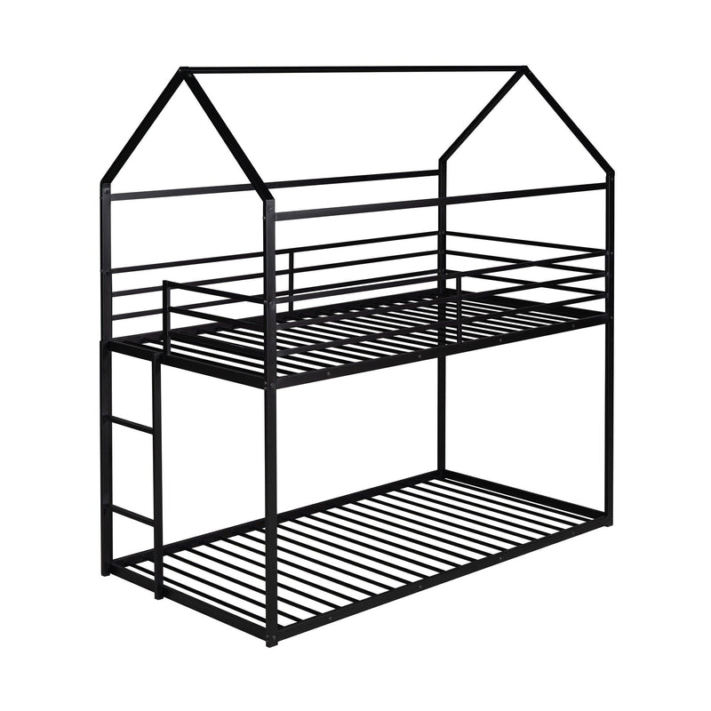 Twin over Twin Metal House Shaped Bunk Beds with Built-in Ladder - Black - Urban Living Furniture (Los Angeles, CA)