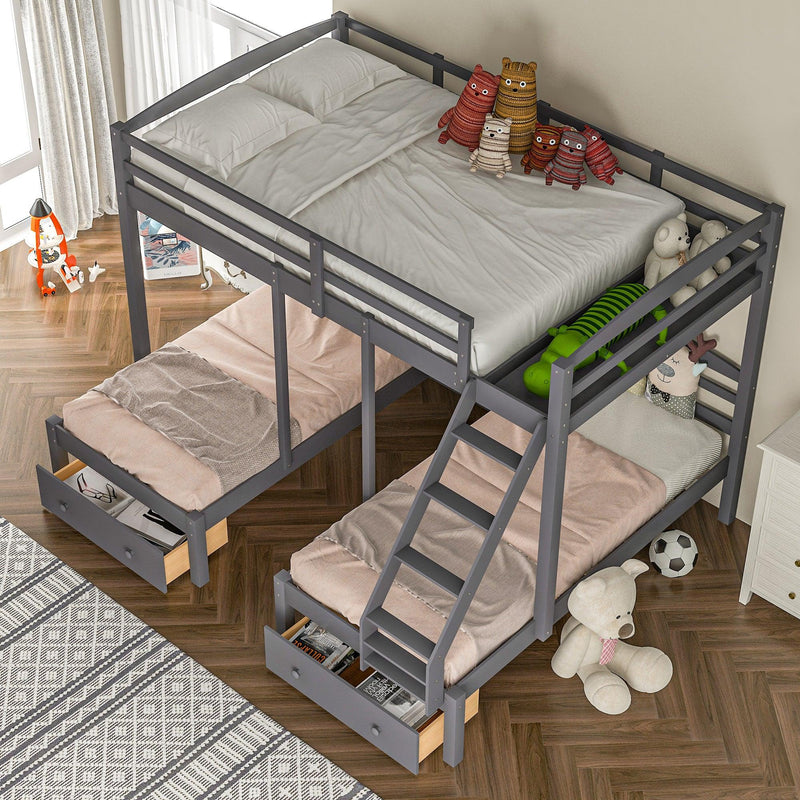 Full over Twin and Twin Bunk Bed with Drawers - Gray - Urban Living Furniture (Los Angeles, CA)