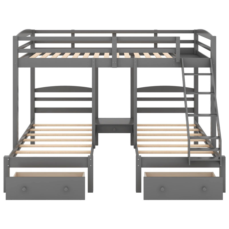 Full over Twin and Twin Bunk Bed with Drawers - Gray