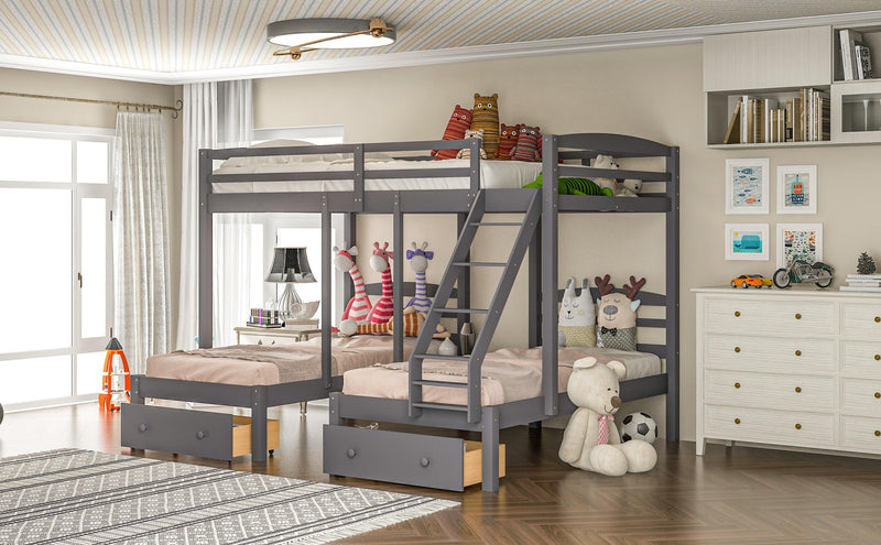 Full over Twin and Twin Bunk Bed with Drawers - Gray - Urban Living Furniture (Los Angeles, CA)