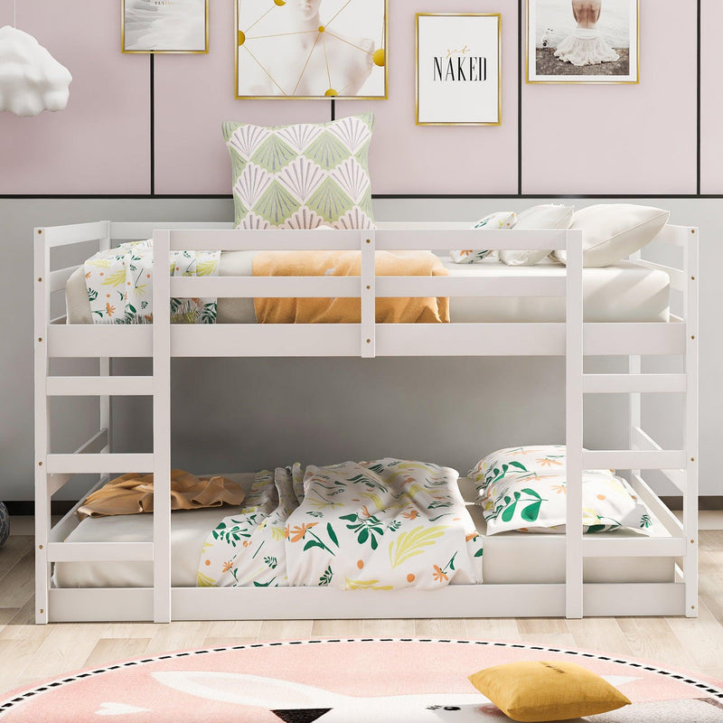 Full Over Full Low Bunk Bed with Ladder - White - Urban Living Furniture (Los Angeles, CA)