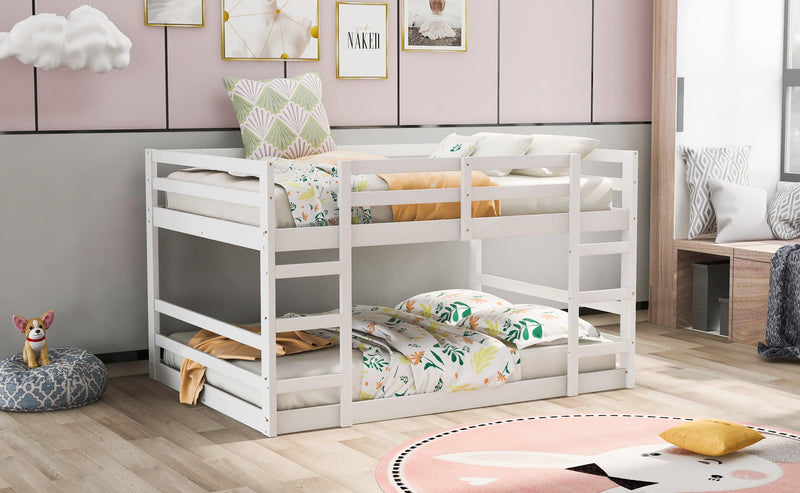 Full Over Full Low Bunk Bed with Ladder - White - Urban Living Furniture (Los Angeles, CA)