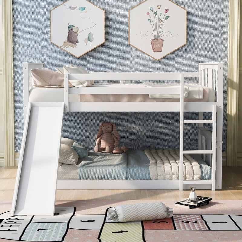 Full Over Full Bunk Bed with Ladder with Slide - White - Urban Living Furniture (Los Angeles, CA)