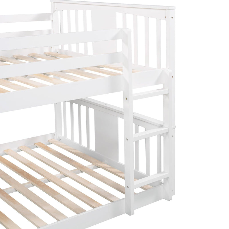 Full Over Full Bunk Bed with Ladder with Slide - White
