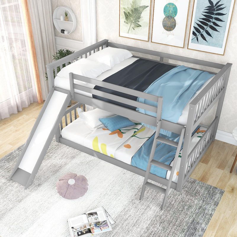 Full over Full Bunk Bed with Slide and Ladder - Gray