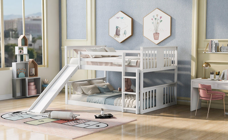 Full Over Full Bunk Bed with Ladder with Slide - White - Urban Living Furniture (Los Angeles, CA)