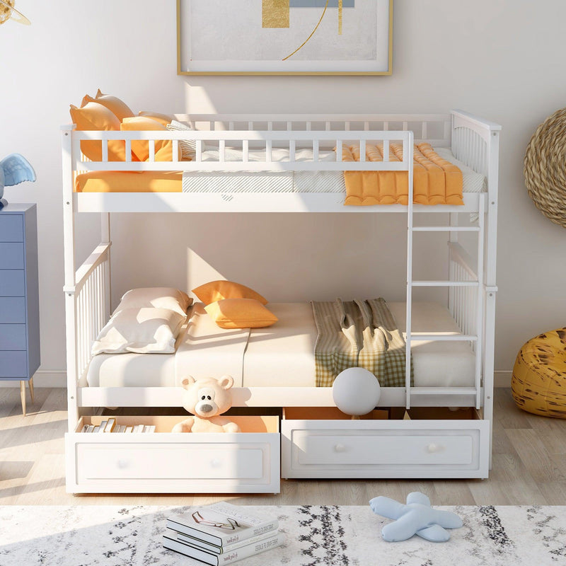 Full over Full Convertible Bunk Bed with Drawers and Head and Footboard - White - Urban Living Furniture (Los Angeles, CA)