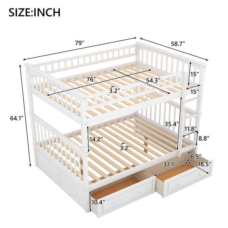 Full over Full Convertible Bunk Bed with Drawers and Head and Footboard - White - Urban Living Furniture (Los Angeles, CA)