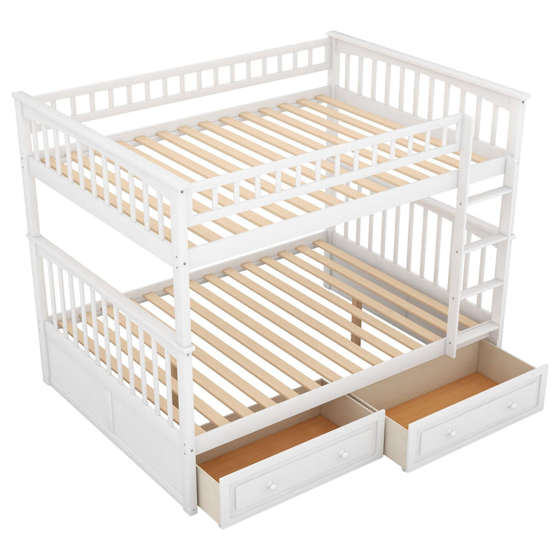 Full over Full Convertible Bunk Bed with Drawers and Head and Footboard - White - Urban Living Furniture (Los Angeles, CA)