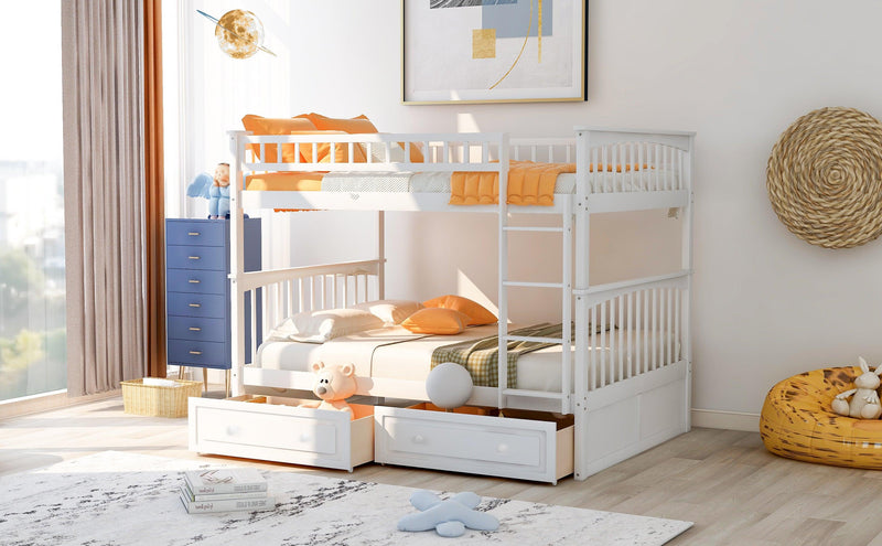 Full over Full Convertible Bunk Bed with Drawers and Head and Footboard - White - Urban Living Furniture (Los Angeles, CA)