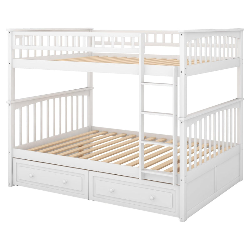 Full over Full Convertible Bunk Bed with Drawers and Head and Footboard - White - Urban Living Furniture (Los Angeles, CA)