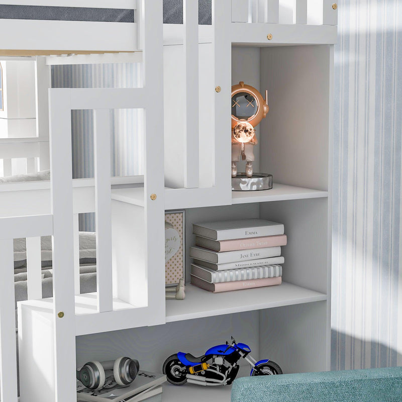 Full Over Full Convertible Bunk Bed with Drawers,Storage Staircase, Head and Footboard - White - Urban Living Furniture (Los Angeles, CA)