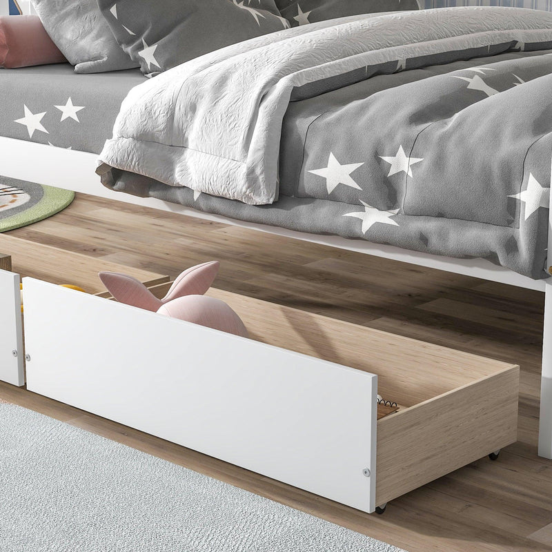 Full Over Full Convertible Bunk Bed with Drawers,Storage Staircase, Head and Footboard - White - Urban Living Furniture (Los Angeles, CA)