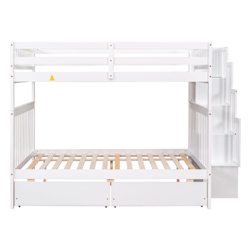 Full Over Full Convertible Bunk Bed with Drawers,Storage Staircase, Head and Footboard - White - Urban Living Furniture (Los Angeles, CA)