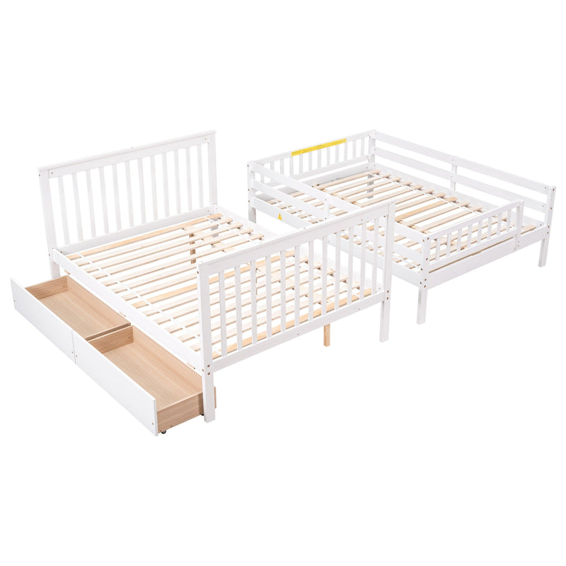 Full Over Full Convertible Bunk Bed with Drawers,Storage Staircase, Head and Footboard - White - Urban Living Furniture (Los Angeles, CA)