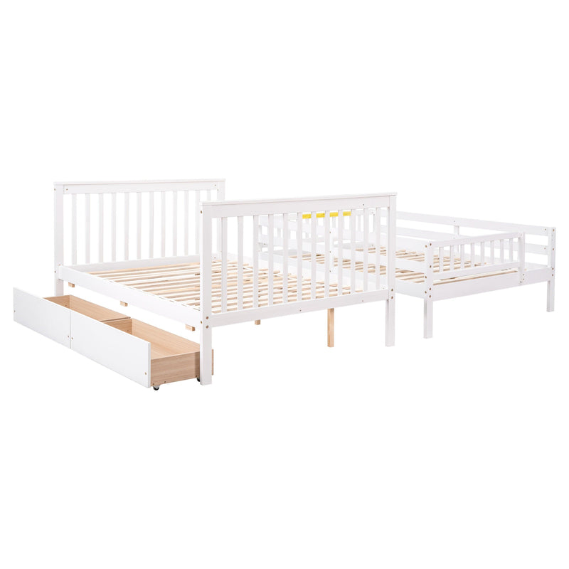 Full Over Full Convertible Bunk Bed with Drawers,Storage Staircase, Head and Footboard - White - Urban Living Furniture (Los Angeles, CA)