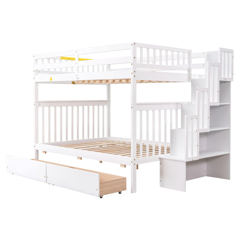 Full Over Full Convertible Bunk Bed with Drawers,Storage Staircase, Head and Footboard - White - Urban Living Furniture (Los Angeles, CA)