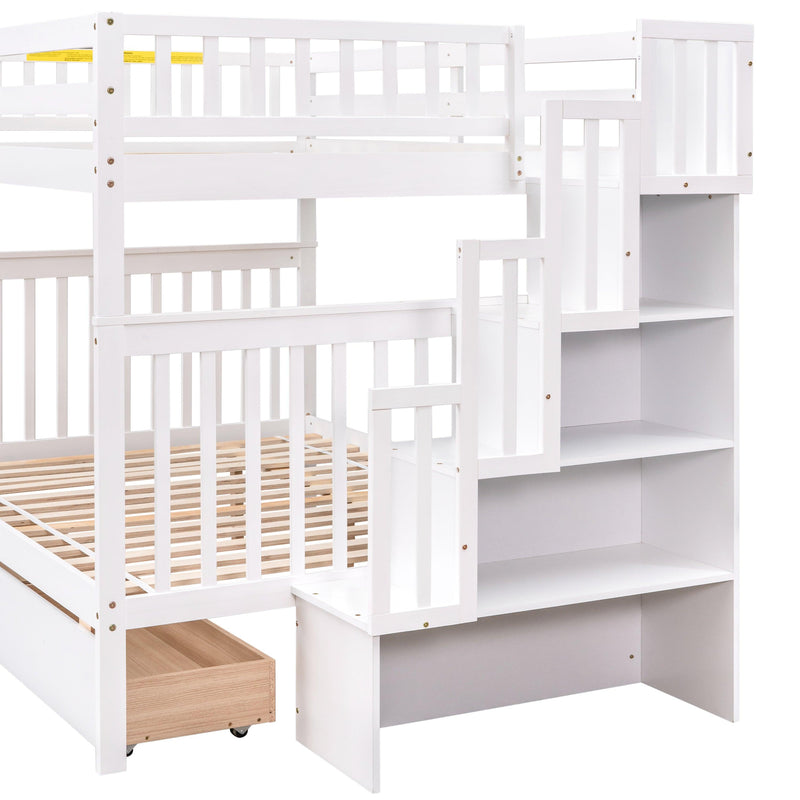 Full Over Full Convertible Bunk Bed with Drawers,Storage Staircase, Head and Footboard - White - Urban Living Furniture (Los Angeles, CA)