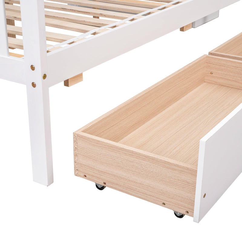 Full Over Full Convertible Bunk Bed with Drawers,Storage Staircase, Head and Footboard - White - Urban Living Furniture (Los Angeles, CA)