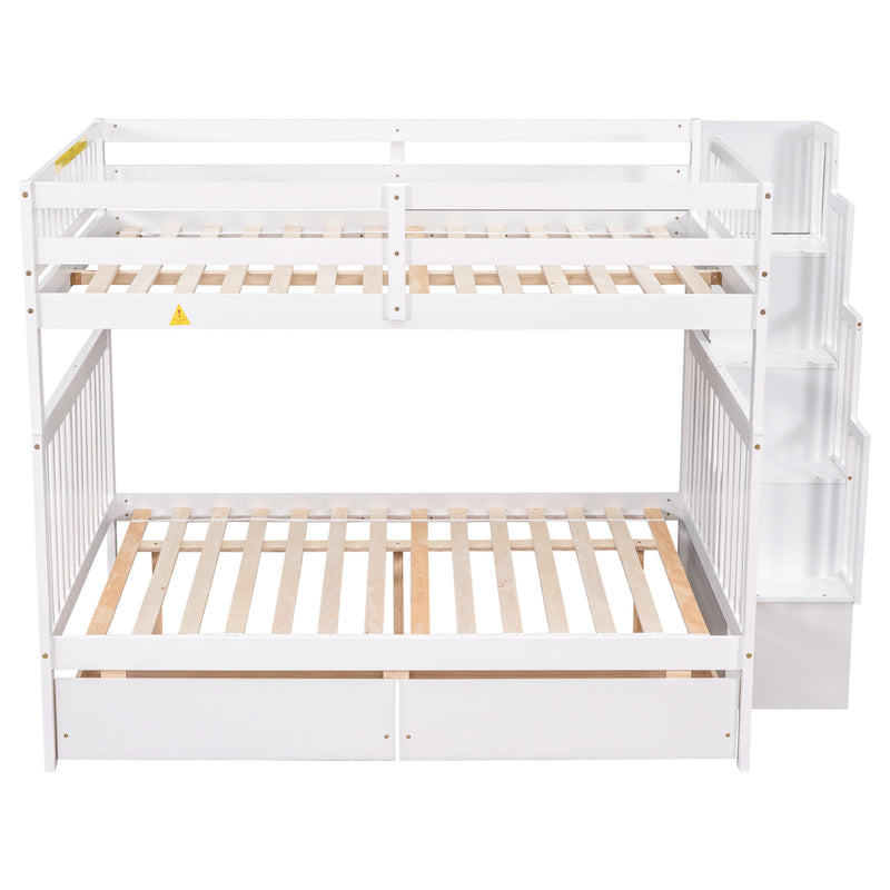 Full Over Full Convertible Bunk Bed with Drawers,Storage Staircase, Head and Footboard - White - Urban Living Furniture (Los Angeles, CA)