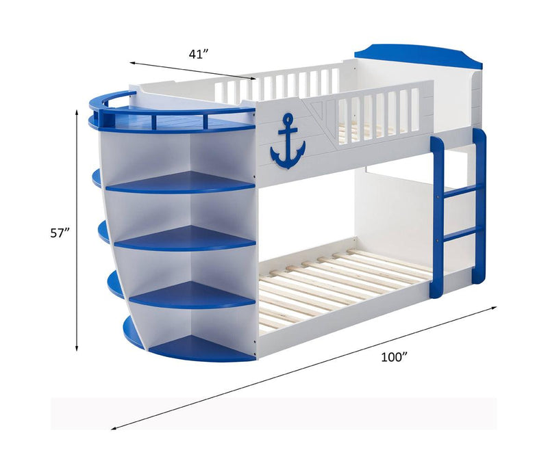 ACME Neptune Twin over Twin Boat Shaped Bunk Bed withStorage Shelves - Sky Blue - Urban Living Furniture (Los Angeles, CA)