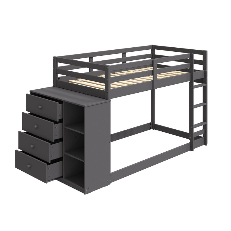 ACME Gaston Twin over Twin Low Bunk Bed with Cabinet - Gray Finish - Urban Living Furniture (Los Angeles, CA)