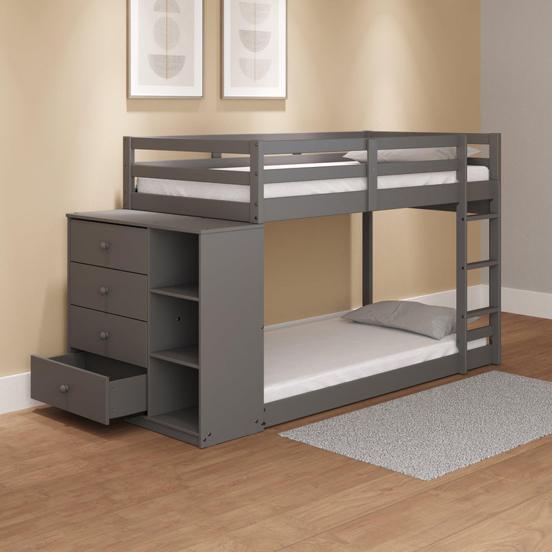 ACME Gaston Twin over Twin Low Bunk Bed with Cabinet - Gray Finish