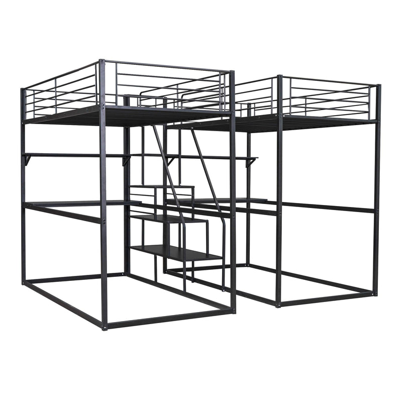 Double Twin over Twin Metal Bunk Bed with Desk Shelves andStorage Staircase - Black - Urban Living Furniture (Los Angeles, CA)