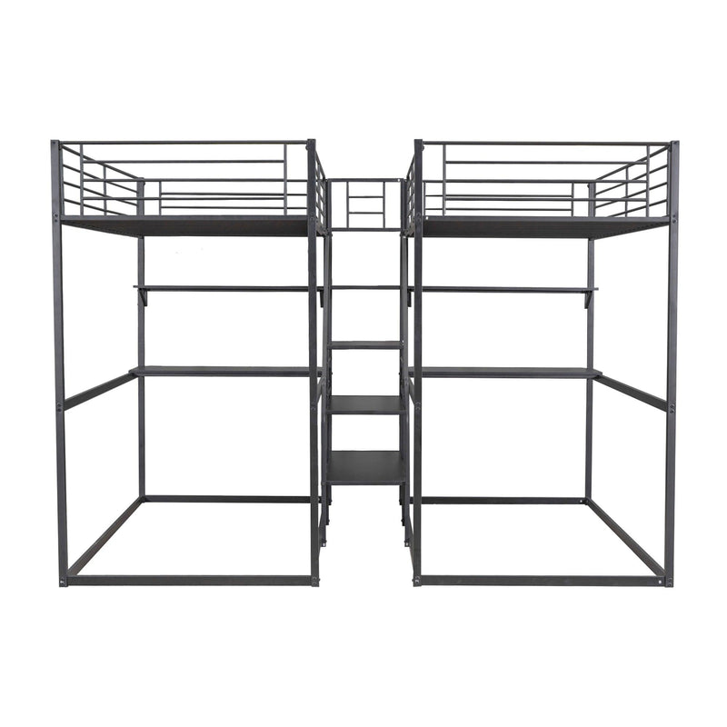 Double Twin over Twin Metal Bunk Bed with Desk Shelves andStorage Staircase - Black - Urban Living Furniture (Los Angeles, CA)