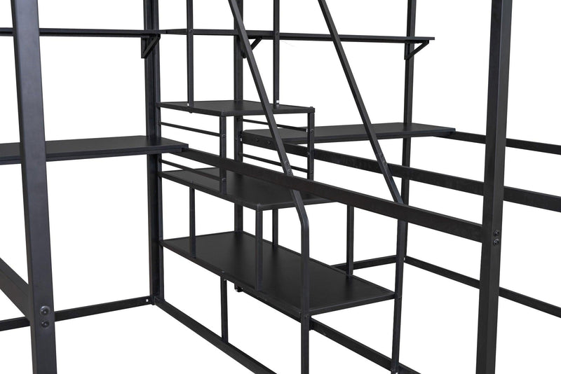 Double Twin over Twin Metal Bunk Bed with Desk Shelves andStorage Staircase - Black - Urban Living Furniture (Los Angeles, CA)