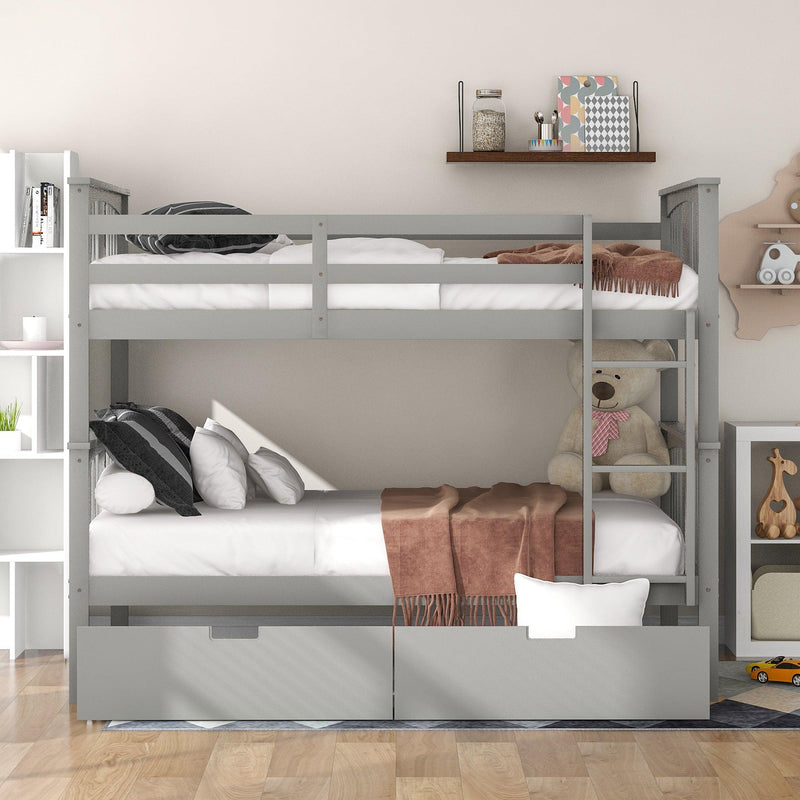 Full over Full Bunk Bed with Drawers and Ladder - Gray - Urban Living Furniture (Los Angeles, CA)