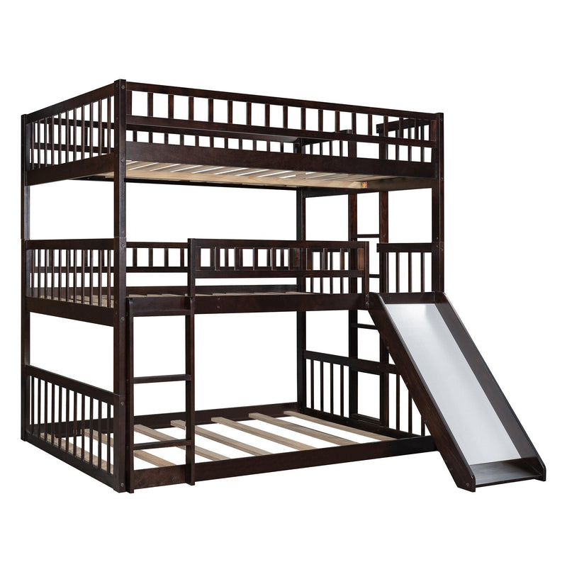 Full Over Full Over Full Triple Bunk Bed with Built-in Ladder and Slide - Espresso - Urban Living Furniture (Los Angeles, CA)