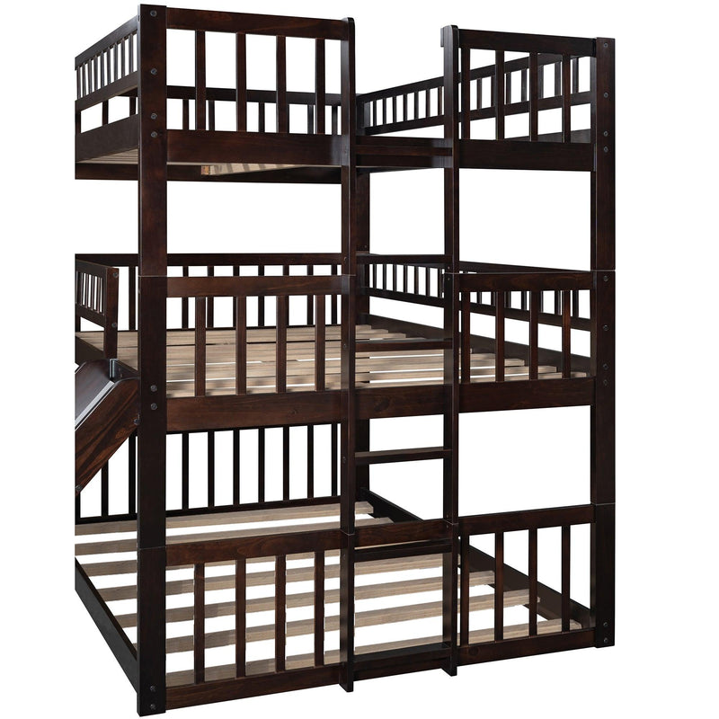 Full Over Full Over Full Triple Bunk Bed with Built-in Ladder and Slide - Espresso - Urban Living Furniture (Los Angeles, CA)