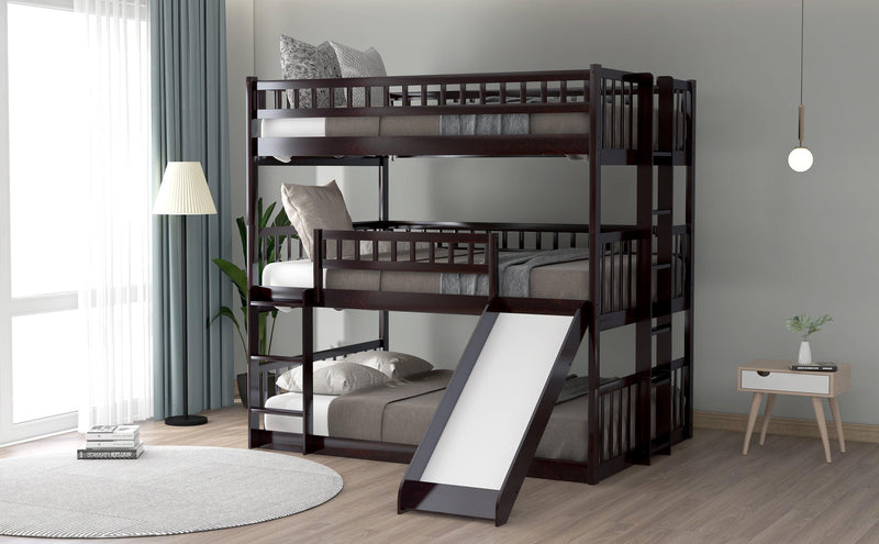 Full Over Full Over Full Triple Bunk Bed with Built-in Ladder and Slide - Espresso - Urban Living Furniture (Los Angeles, CA)