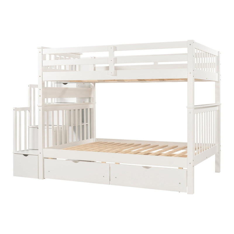 Full over Full Bunk Bed with Shelves and 6Storage Drawers - White - Urban Living Furniture (Los Angeles, CA)