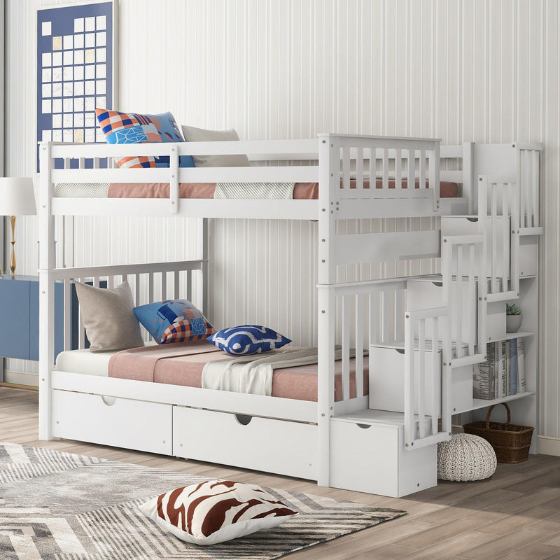 Full over Full Bunk Bed with Shelves and 6Storage Drawers - White - Urban Living Furniture (Los Angeles, CA)