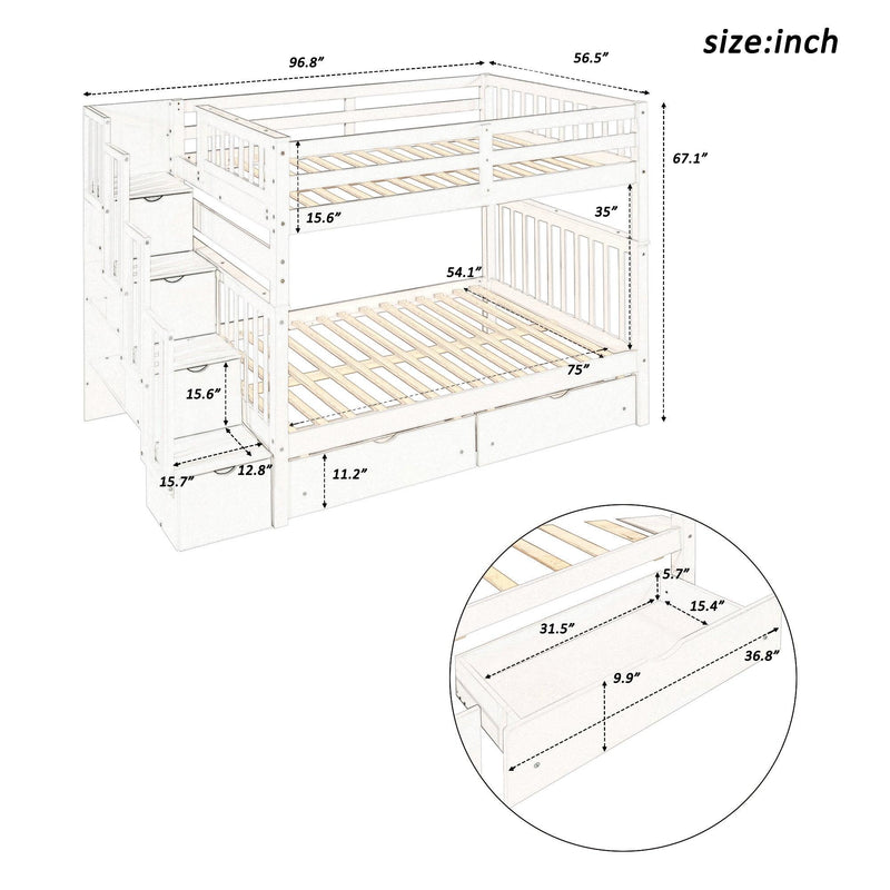 Full over Full Bunk Bed with Shelves and 6Storage Drawers - White - Urban Living Furniture (Los Angeles, CA)