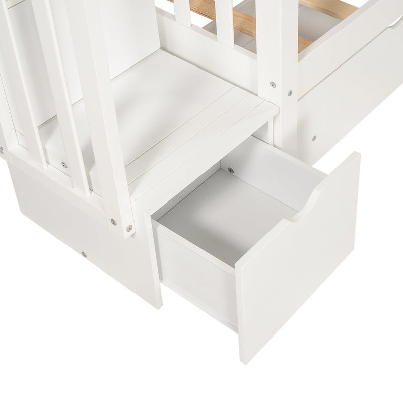 Full over Full Bunk Bed with Shelves and 6Storage Drawers - White - Urban Living Furniture (Los Angeles, CA)