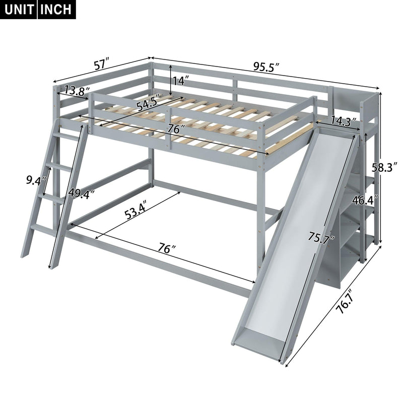 Full over Full Low Bunk Bed with Ladder, Slide and Shelves - Gray - Urban Living Furniture (Los Angeles, CA)