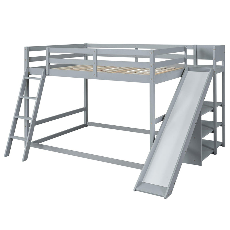 Full over Full Low Bunk Bed with Ladder, Slide and Shelves - Gray - Urban Living Furniture (Los Angeles, CA)