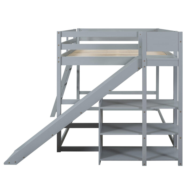 Full over Full Low Bunk Bed with Ladder, Slide and Shelves - Gray - Urban Living Furniture (Los Angeles, CA)