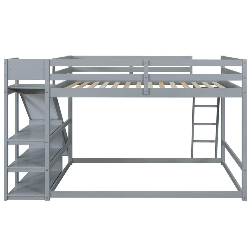 Full over Full Low Bunk Bed with Ladder, Slide and Shelves - Gray - Urban Living Furniture (Los Angeles, CA)