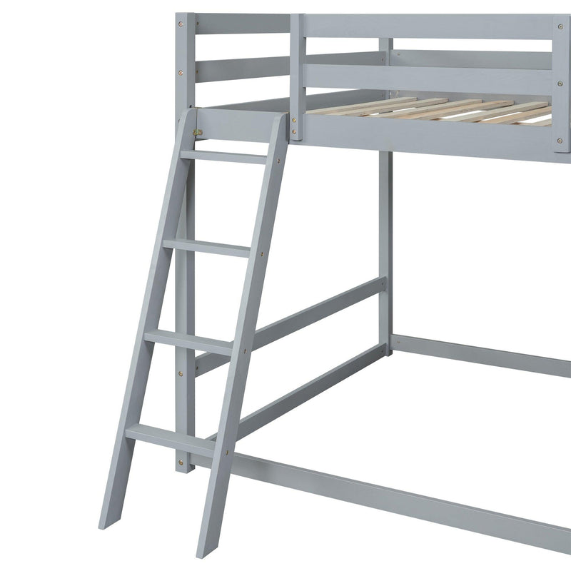 Full over Full Low Bunk Bed with Ladder, Slide and Shelves - Gray - Urban Living Furniture (Los Angeles, CA)