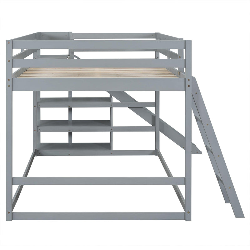 Full over Full Low Bunk Bed with Ladder, Slide and Shelves - Gray - Urban Living Furniture (Los Angeles, CA)