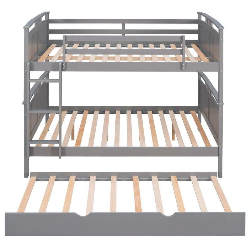 Full Over Full Convertible Bunk Bed into Beds with Twin Size Trundle - Gray