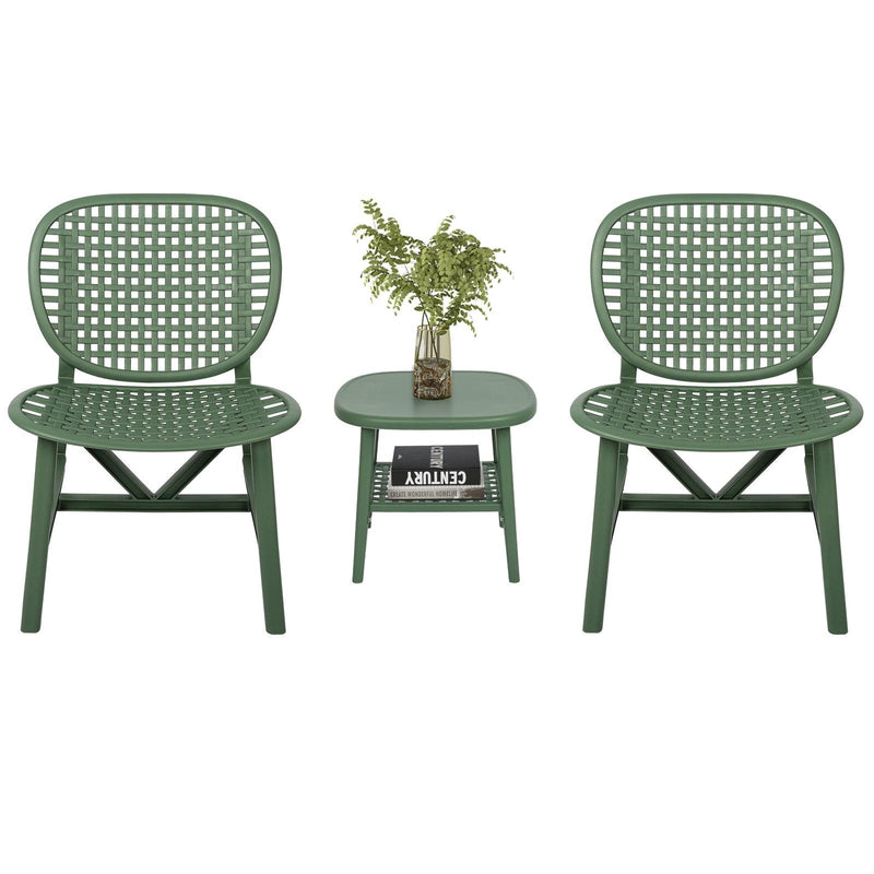 3 PCS Hollow Design Retro Outdoor Patio Tea Table and Chair Set - Green