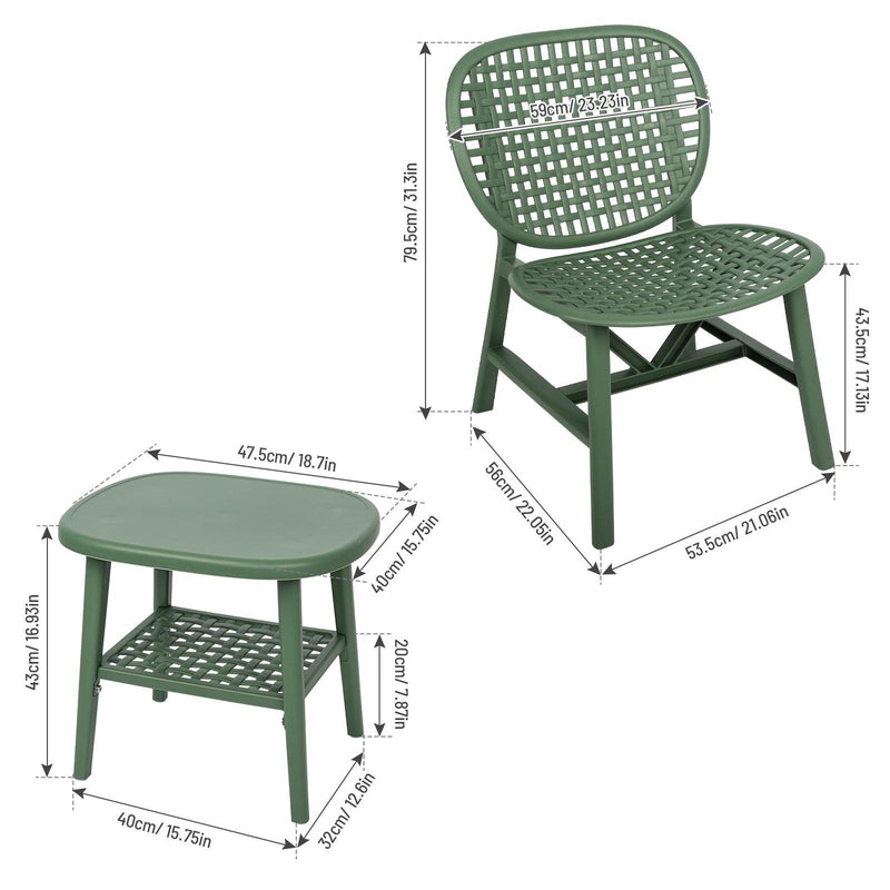 3 PCS Hollow Design Retro Outdoor Patio Tea Table and Chair Set - Green - Urban Living Furniture (Los Angeles, CA)