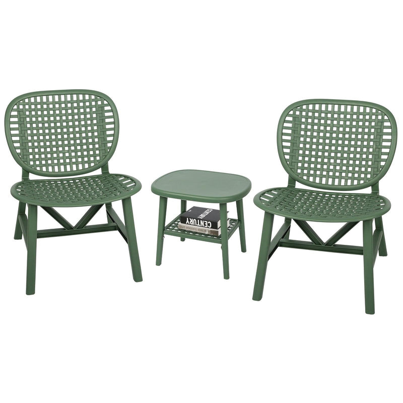 3 PCS Hollow Design Retro Outdoor Patio Tea Table and Chair Set - Green