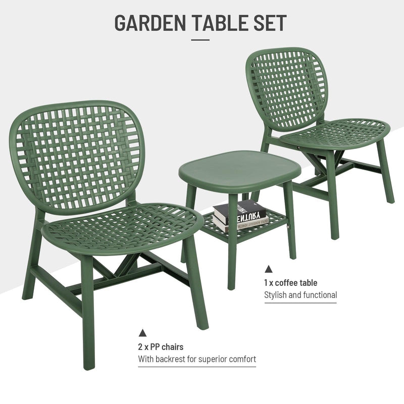 3 PCS Hollow Design Retro Outdoor Patio Tea Table and Chair Set - Green - Urban Living Furniture (Los Angeles, CA)